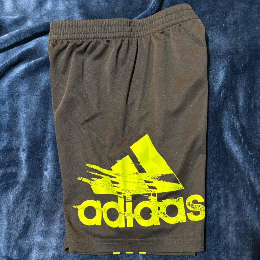 Adidas Kids Brown Shorts with Neon Yellow Logo